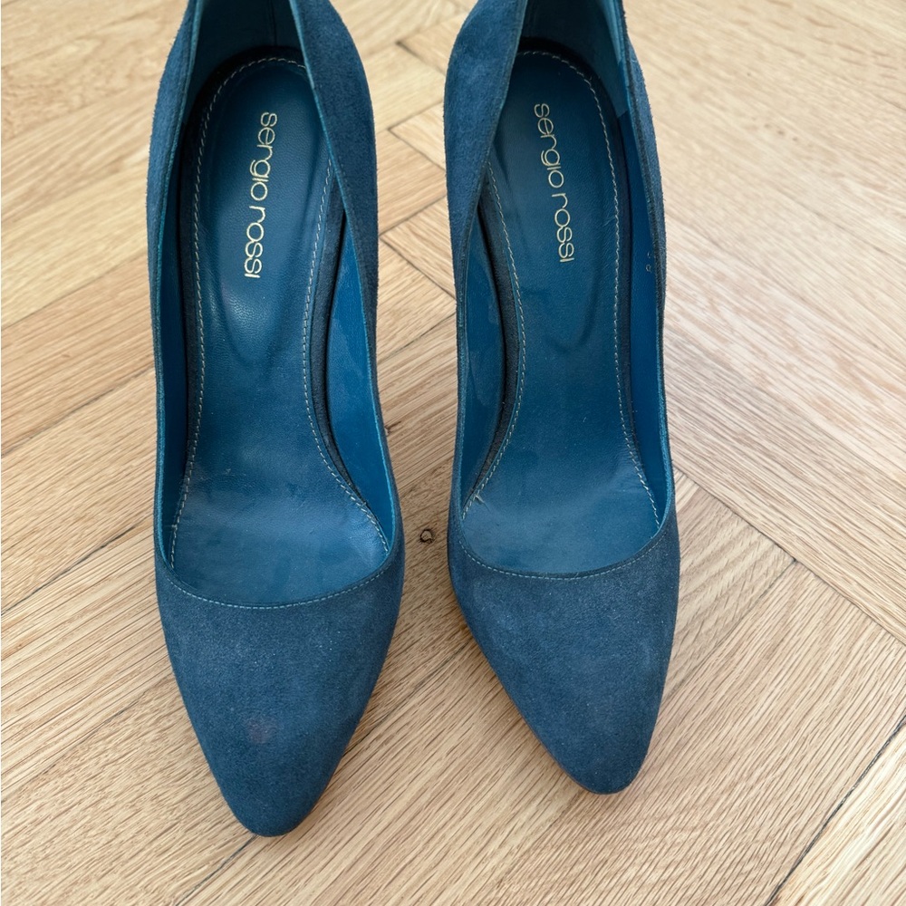 Sergio Rossi Blue Teal Suede Heels